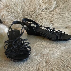 George Black Strappy Wedge Sandals